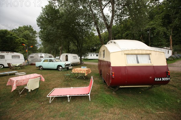 France, Bretagne, morbihan, le roc saint andre, camping, collection de caravanes vintage,