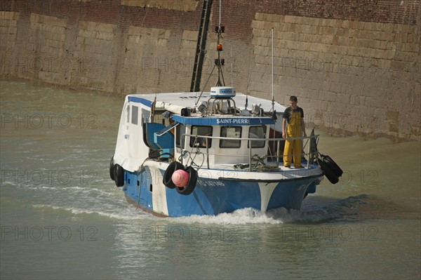 France, Haute Normandie, seine maritime, plateau de caux maritime, saint valery en caux, port, debarque et vente de la peche sur le quai, poisson, bateaux,