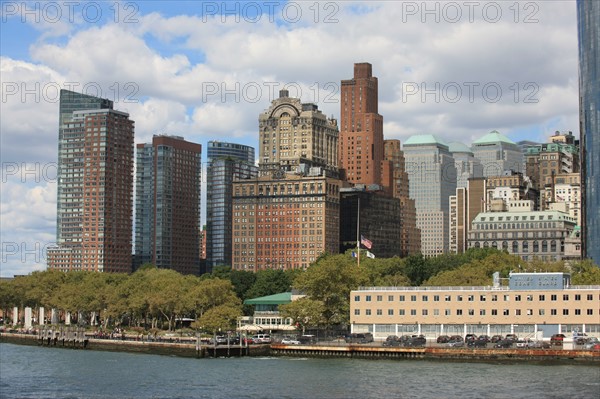 usa, etat de New York, New York City, Manhattan, financial district, pointe de Manhattan, ferry pour Staten Island, buildings, baie, bateaux, statue de la liberte, Bartholdi,