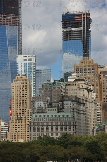 usa, etat de New York, New York City, Manhattan, financial district, pointe de Manhattan, ferry pour Staten Island, buildings, baie, bateaux, statue de la liberte, Bartholdi,