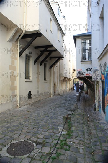 France, ile de france, paris 3e arrondissement, le marais, impasse des arbaletriers, centre culturel suisse, rue des francs bourgeois, 
Date : 2011-2012