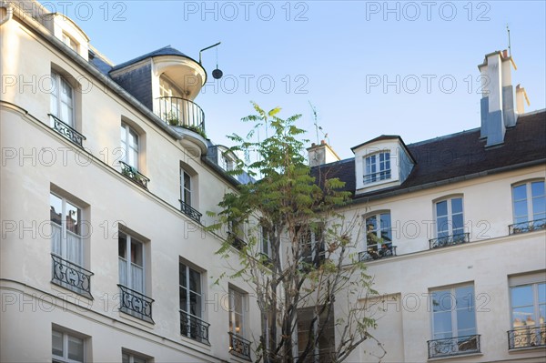 France, ile de france, paris 4e arrondissement, le marais, 14 rue de birague, hotel particulier, lucarnes a poulies, 
Date : 2011-2012