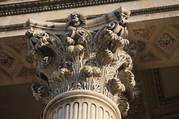 France, ile de france, paris 5e arrondissement, rue soufflot, pantheon, place des grands hommes, colonnade, detail chapiteau composite.
Date : 2011-2012