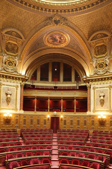 France, ile de france, paris 6e arrondissement, rue de vaugirard, palais du luxembourg, senat, hemicycle, depuis la tribune du president.
Date : 2011-2012