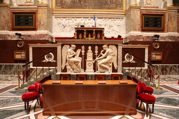 France, ile de france, paris 7e arrondissement, assemblee nationale, palais bourbon, hemicycle, chambre des deputes, institution, republique, parlement, perchoir du president

Date : 2011-2012