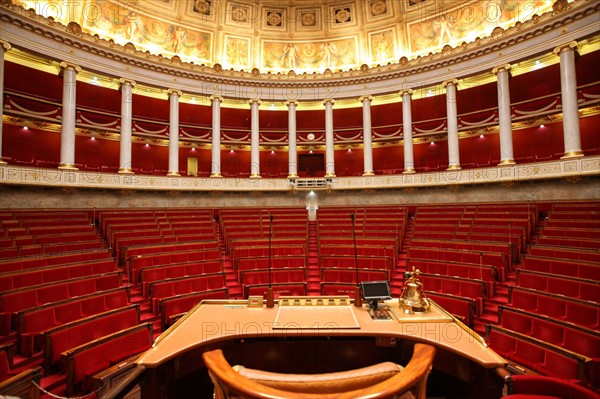 France, ile de france, paris 7e arrondissement, assemblee nationale, palais bourbon, hemicycle, chambre des deputes, institution, republique, parlement, vu depuis le perchoir, president

Date : 2011-2012