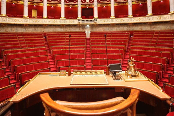 France, ile de france, paris 7e arrondissement, assemblee nationale, palais bourbon, hemicycle, chambre des deputes, institution, republique, parlement, vu depuis le perchoir, president

Date : 2011-2012