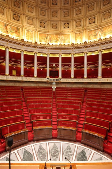 France, ile de france, paris 7e arrondissement, assemblee nationale, palais bourbon, hemicycle, chambre des deputes, institution, republique, parlement, vu depuis le perchoir, president

Date : 2011-2012