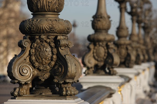 France, ile de france, paris 7e-16e arrondissement,  pont alexandre III, seine,  base des candelabres,