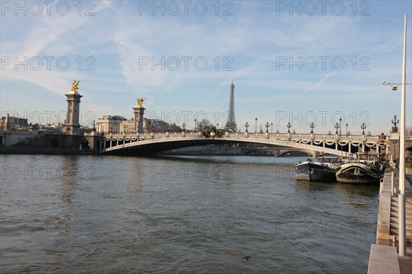 France, ile de france, paris 7e-16e arrondissement, pont alexandre III, seine, peniche, port, quai,