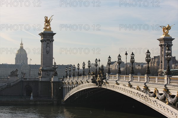 France, ile de france, paris 7e-16e arrondissement,  pont alexandre III, seine,  dome des invalides,