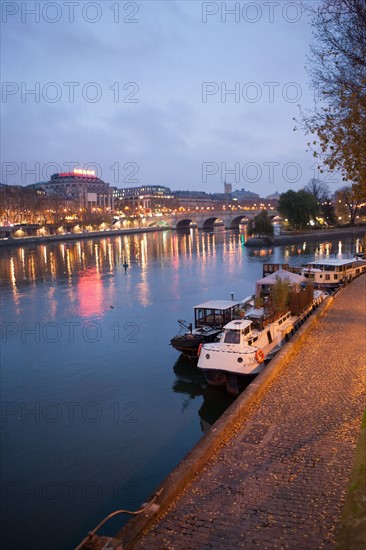 france, ile de france, paris, 6e arrondissement, pont des arts, entre quai de conti et musee du louvre, seine, nuit, cadenas, petit matin,