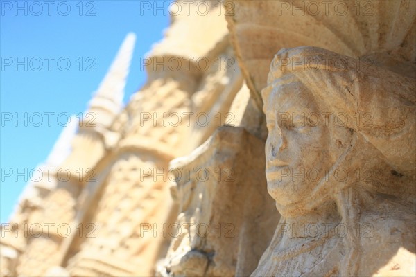 portugal, lisbonne, lisboa, signes de ville, belem, monastere des Hieronimytes, monasteiro dos jeronimos, couvent, cloitre, detail sculpture, statue, ornement
Date : septembre 2011