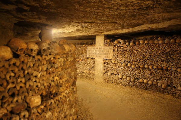 France, ile de france, paris 14e arrondissement, place denfert rochereau, catacombes, ossements, cranes, galerie, souterrain,