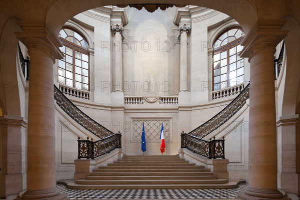 France, Region Ile de France, Paris 1er arrondissement, place du Palais Royal, Conseil d'Etat, grand escalier d'honneur, architecte Pierre Contant d'Ivry,