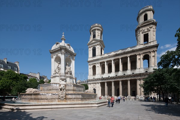 France, Region Ile de France, Paris 6e arrondissement, place Saint-Sulpice, eglise Saint-Sulpice, facade,