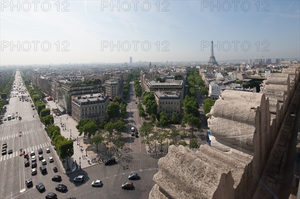 France, Region Ile de France, Paris 8e arrondissement, place Charles de Gaulle, place de l'Etoile, au sommet de l'Arc de Triomphe, panorama