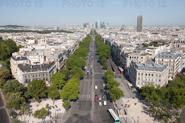 France, Region Ile de France, Paris 8e arrondissement, place Charles de Gaulle, place de l'Etoile, au sommet de l'Arc de Triomphe, panorama,