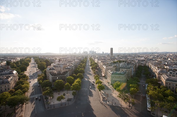 France, Region Ile de France, Paris 8e arrondissement, place Charles de Gaulle, place de l'Etoile, au sommet de l'Arc de Triomphe, panorama,