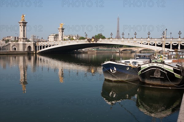 France, Region Ile de France, Paris 7e arrondissement, quai des Tuileries, la Seine et la Tour Eiffel, Pont Alexandre III,