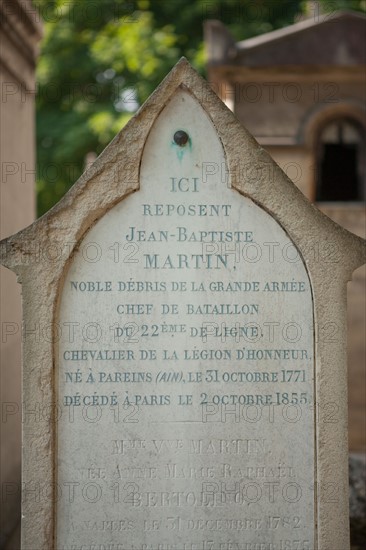 France, Region Ile de France, Paris 20e arrondissement, cimetiere du Pere Lachaise, 26e division, sepulture de Jean Baptiste Martin