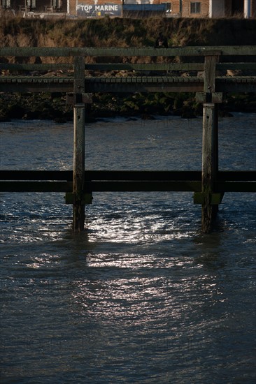 France, region Basse Normandie, Calvados, Cote fleurie, Trouville-sur-Mer, plage, jetee, estacade, phare, mer