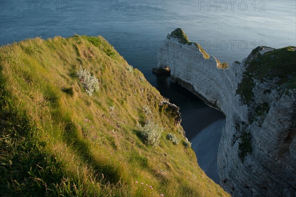 France, region Haute Normandie, Seine Maritime, pays des hautes falaises, Etretat, falaise d'amont,