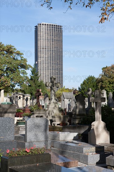 France, Ile de France, Paris 14e arrondissement, cimetiere du Montparnasse, Tour Montparnasse, sepultures, croix, tombes,