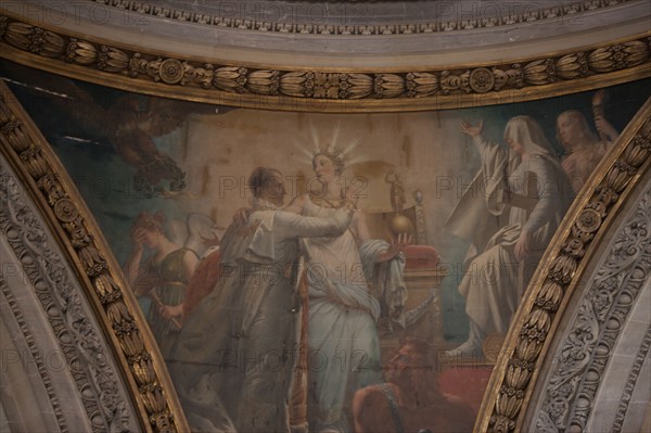 France, Ile de France, Paris 5e arrondissement, place du Pantheon, Pantheon, peinture des tympans du dome