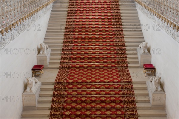 France, Ile de France, Paris 6e arrondissement, Palais du Luxembourg, Senat, grand escalier d'honneur, Napoleon 1er, lionnes et decors premier empire,