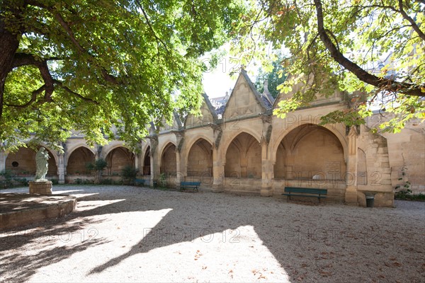 France, Ile de France, Paris 5e arrondissement, cloitre de l'eglise Saint-Severin, ancien charnier, cimetiere, voutes,