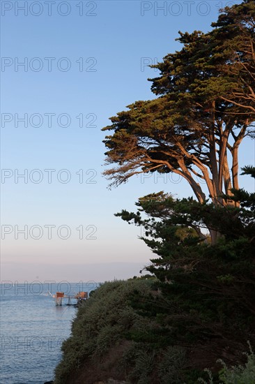 France, région Pays de la Loire, Loire Atlantique, Pornic, corniche, cabane de pêche, carrelet.