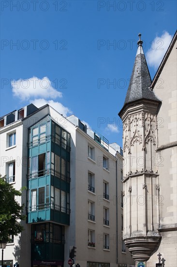 France, Région Ile de France, Paris 3e arrondissement, le Marais, Rue des Francs Bourgeois, tourelle de l'ancien Hôtel Herouet,