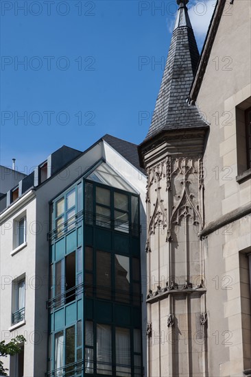 France, Région Ile de France, Paris 3e arrondissement, le Marais, Rue des Francs Bourgeois, tourelle de l'ancien Hôtel Herouet,