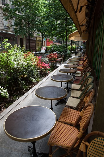 France, Région Ile de France, Paris 4e arrondissement, le Marais, Rue du Trésor, fleurs et terrasses,