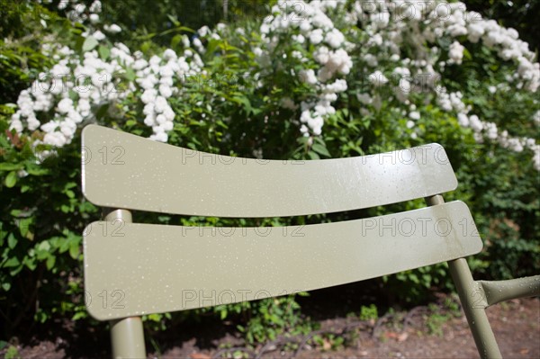 France, Région Ile de France, Paris 6e arrondissement, Jardin du Luxembourg, chaises après la pluie,