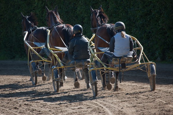 France, Région Basse Normandie, Manche, Haras de Bellevent, écurie Pierre Levesque, entraînement de trotteurs, Camille Levesque, piste,