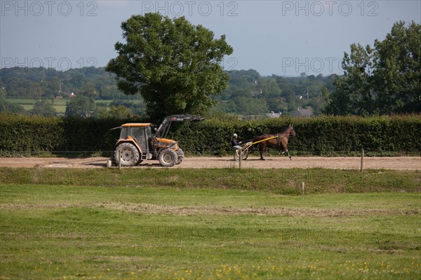 France, Région Basse Normandie, Manche, Haras de Bellevent, écurie Pierre Levesque, entraînement de trotteurs, Camille Levesque, piste,