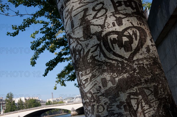 Quai Francois Mitterrand (Quai Des Tuileries) Berges de Seine, Arbre Grave De Messages D'Amour