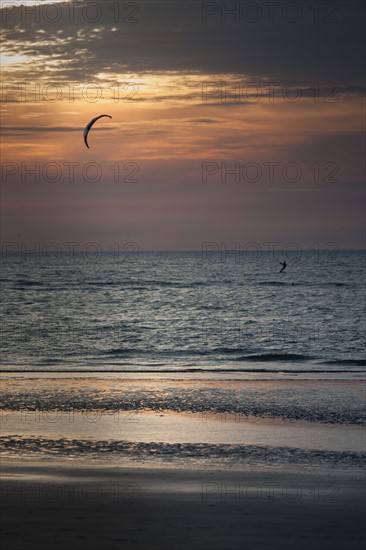 Trouville sur Mer, Kite surf au soleil couchant