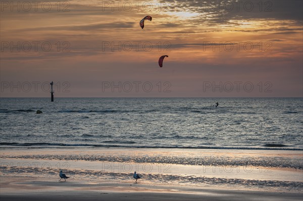 Trouville sur Mer, Kite surf au soleil couchant