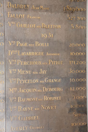 Lyon, Hôtel Dieu rénové en juillet 2018, plaque avec les noms des donateurs