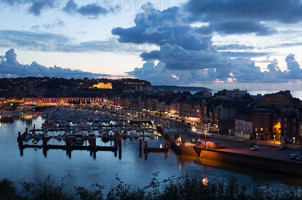 Dieppe, port by night from the heights of Le Pollet