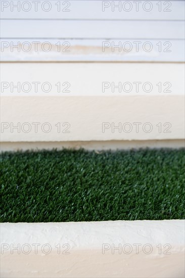 Merlimont Plage, detail of a window box filled with artificial grass