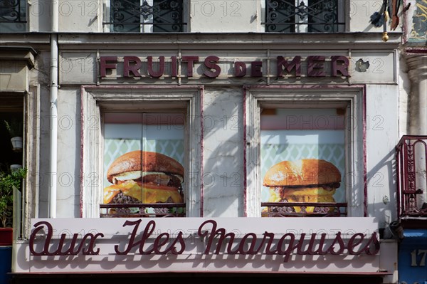 Historical restaurant with photos of burgers