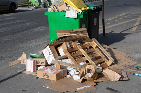 Paris, piled up garbage, rubbish