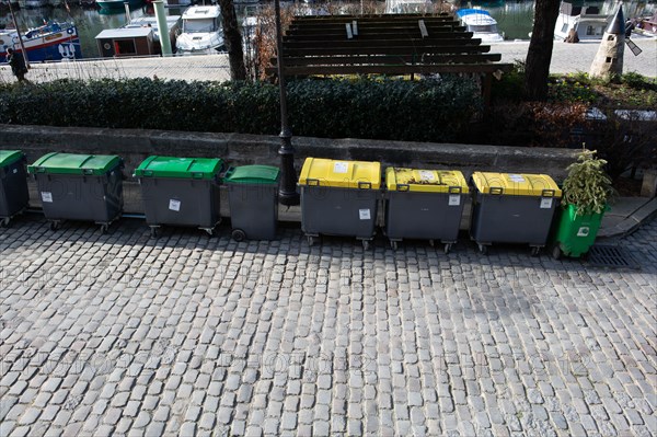 Paris, lined up dustbins