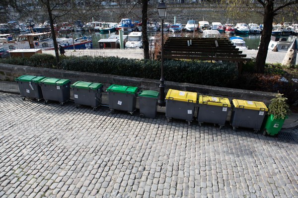 Paris, lined up dustbins