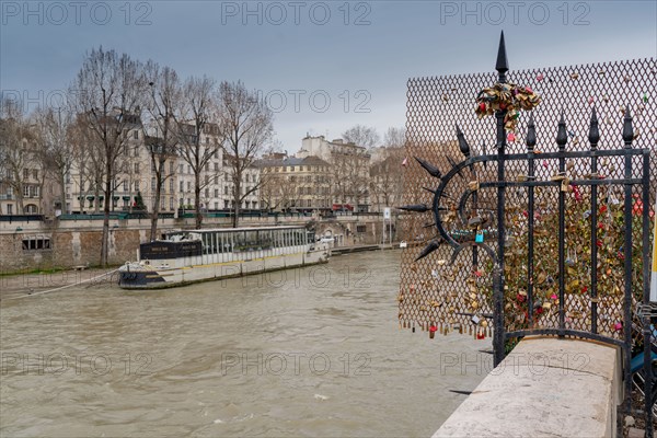 Paris, barge on the flooded Seine river