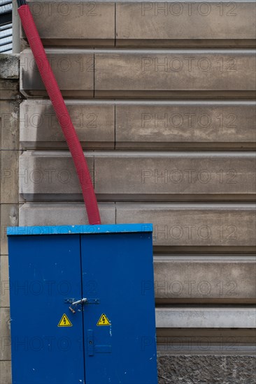 Paris, blue electrical cabinet and red pipe